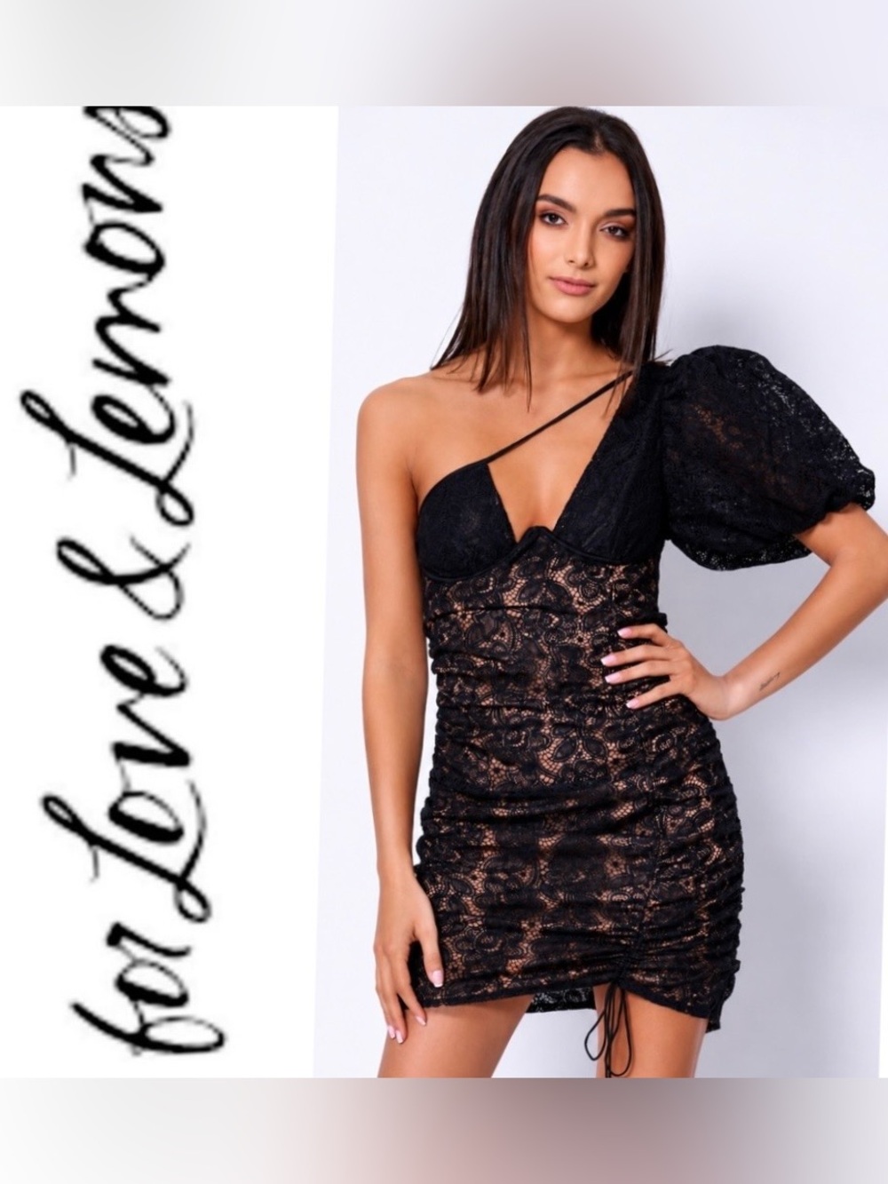 For Love & Lemons Halle one-shoulder mini dress black. Size small NWT $234